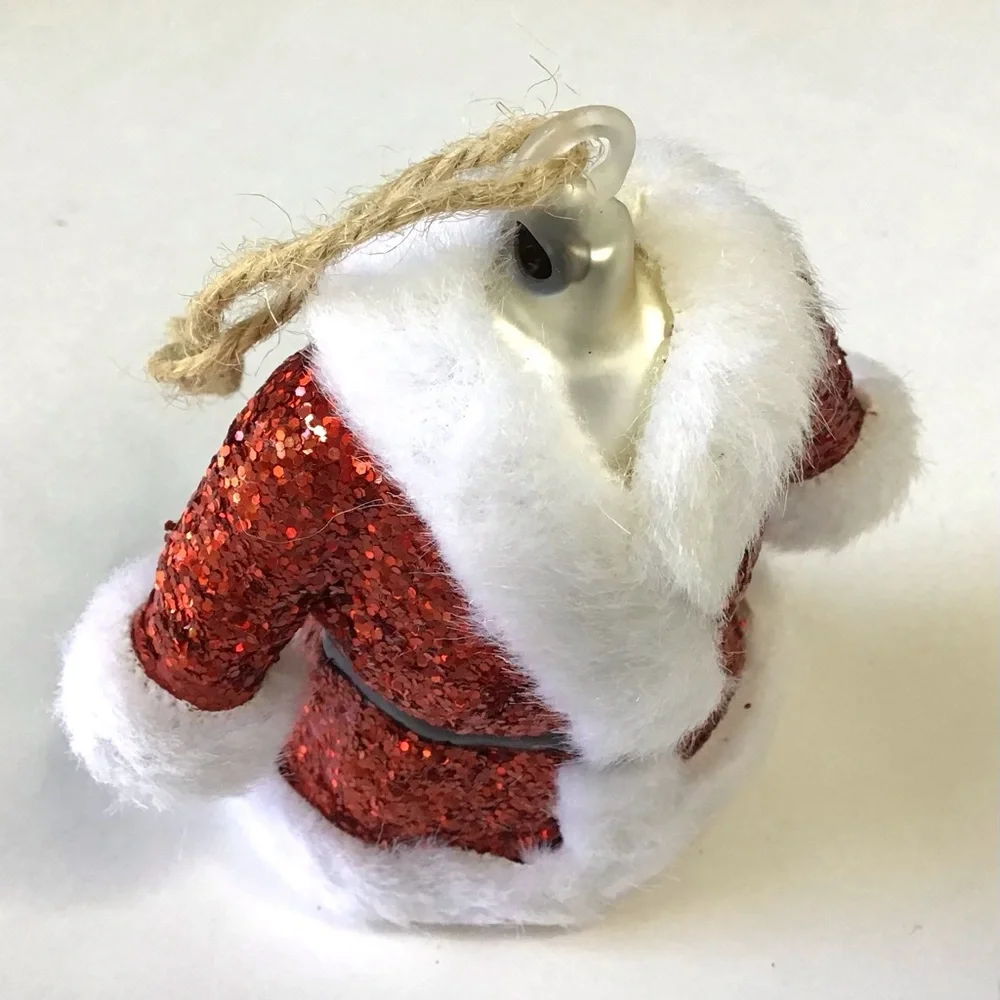 Mr Santa Claus Coat Christmas Ornament Red Glitter Soft White Fur Twine Hanger